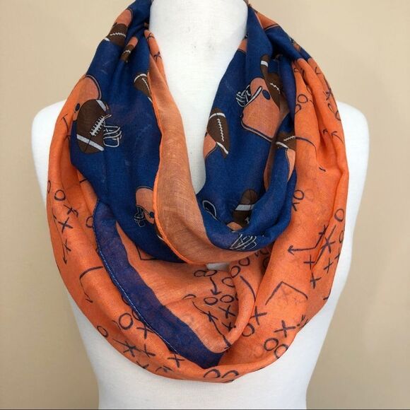Orange & Blue Football Touchdown Infinity Scarf - Picture 1 of 4